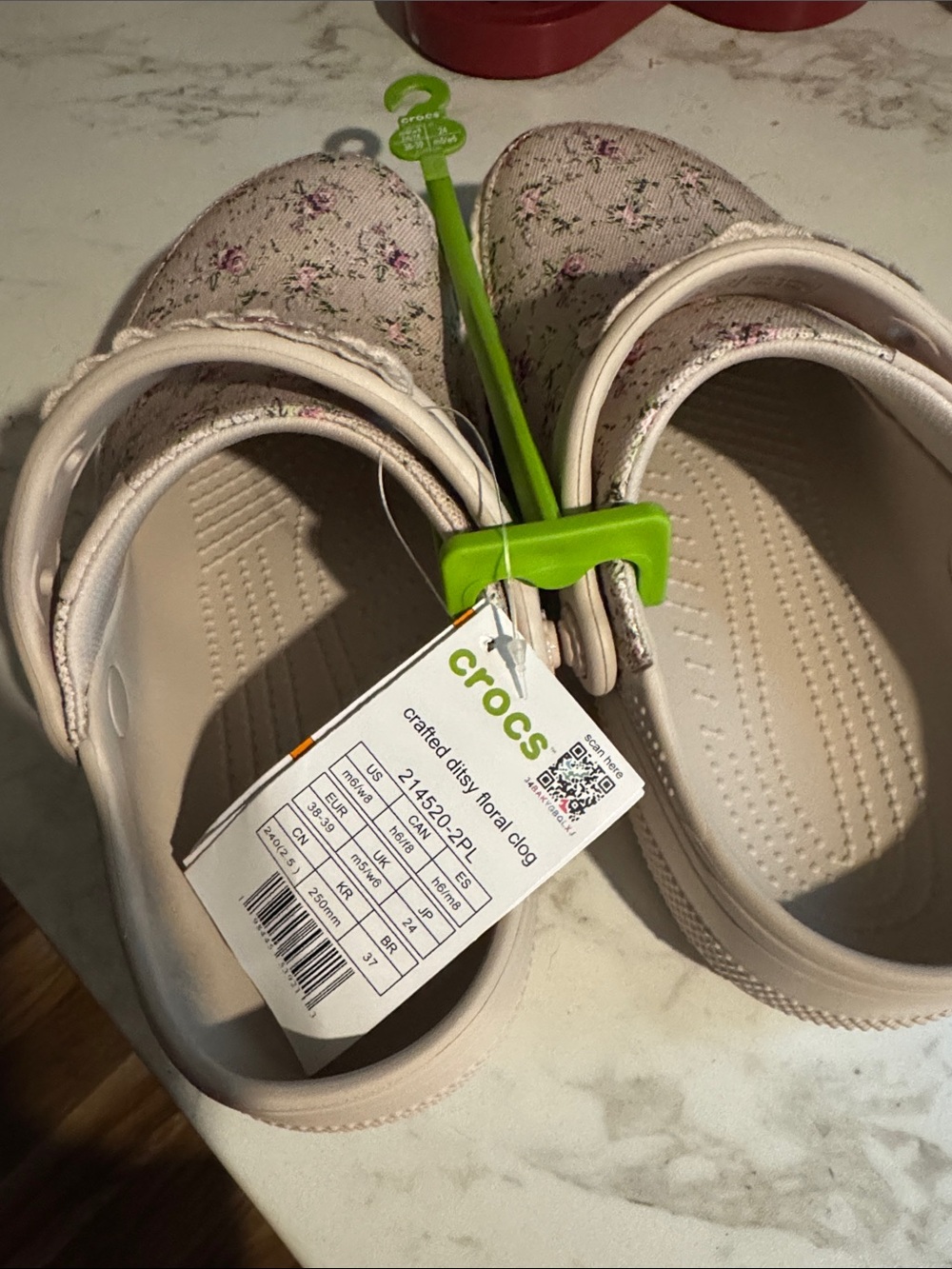 CROCS Pink Floral Canvas Clog with Heel Strap - Picture 2 of 4